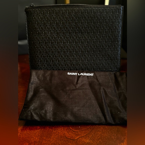 Yves Saint Laurent Accessories - Brand-new Saint Laurent YSL Allmono Logo Print Pouch Tablet Case‎ Black Leather